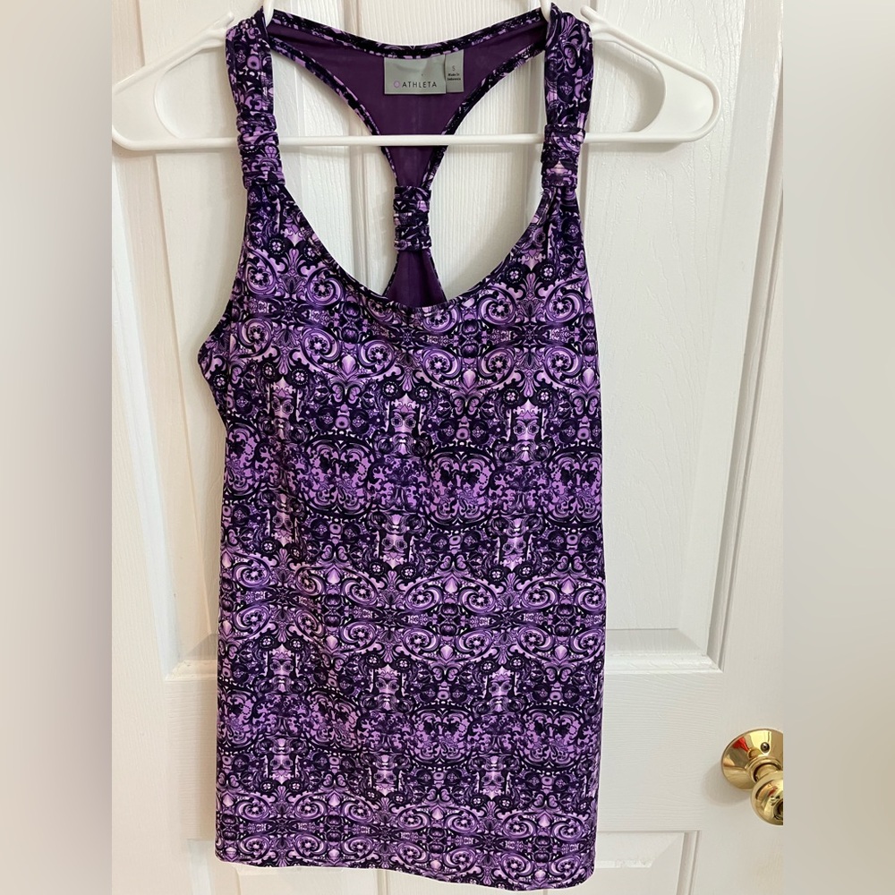 Athleta women's tank top Shelf Bra yoga tennis running Size s Purple Print
